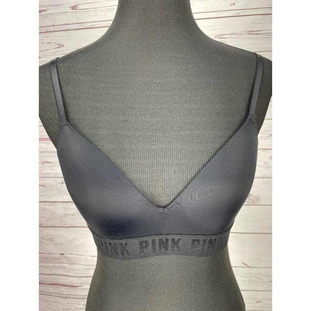 PINK by Victoria's Secret Black Wear Everywhere Wireless‎ Push-Up Bra Size 34B